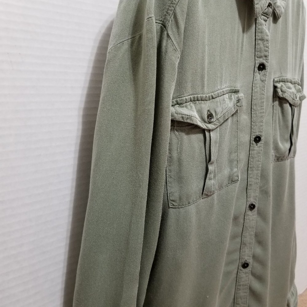 Old Navy top Large 10/12 utility button up twill side split pockets Money Maker - Picture 2 of 15